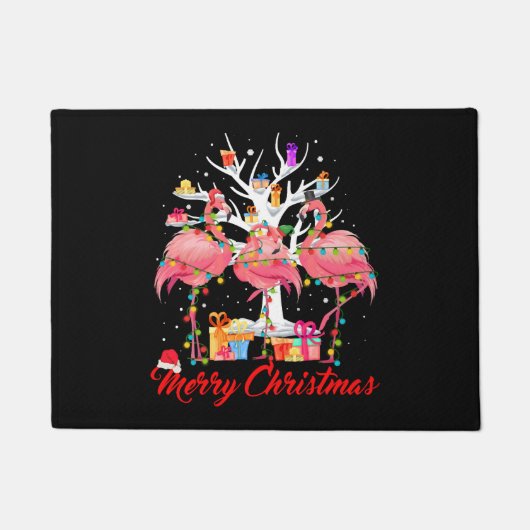 Flamingo Lights Santa Hat Sweater Tree Christmas Fußmatte (Vorderseite)