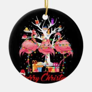 Flamingo Lights Santa Hat Sweater Tree Christmas Keramik Ornament