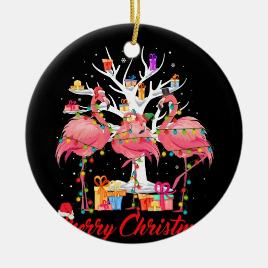 Flamingo Lights Santa Hat Sweater Tree Christmas Keramik Ornament (Vorne)