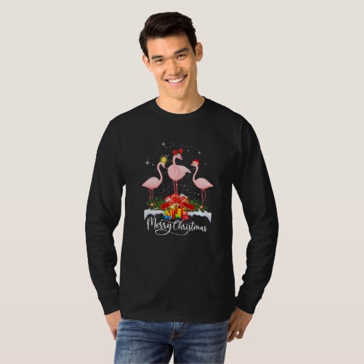 Flamingo Lights Santa Hat Sweater Xmas Tree Christ T-Shirt (Vorne ganz)