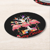 Flamingo Lights Weihnachtsmannmütze Sweater Tree W Runder Pappuntersetzer (Angewinkelt)