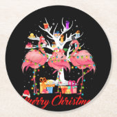 Flamingo Lights Weihnachtsmannmütze Sweater Tree W Runder Pappuntersetzer (Vorderseite)