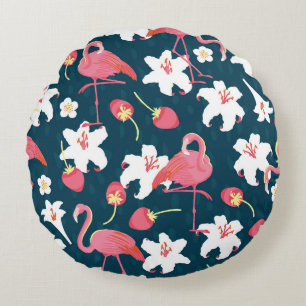 Flamingo-Lilien: Tropisches Vintage-Design. Rundes Kissen