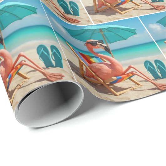 Flamingo Lounges am Strand Geschenkpapier (Rolleneckpunkt)