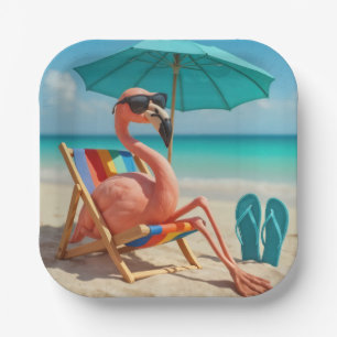 Flamingo Lounges am Strand Pappteller