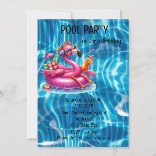 Flamingo Lounges in rosa Pool Tube Einladung (Vorderseite)