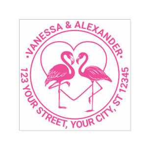 Flamingo Love Birds Herzname Rücksendeadresse Permastempel