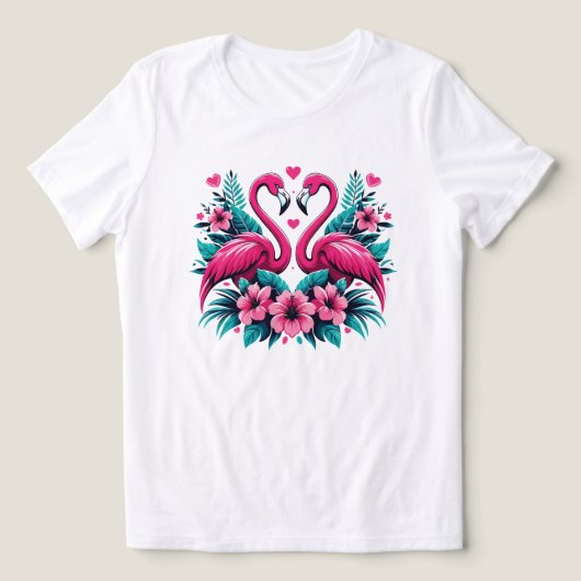 Flamingo Love Heart – Tropical Floral Romance Tri-Blend Shirt (Design Vorderseite)