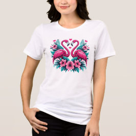 Flamingo Love Heart – Tropical Floral Romance Tri-Blend Shirt