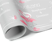 Flamingo Love Side Date Names wrapping paper Geschenkpapier (Rolleneckpunkt)