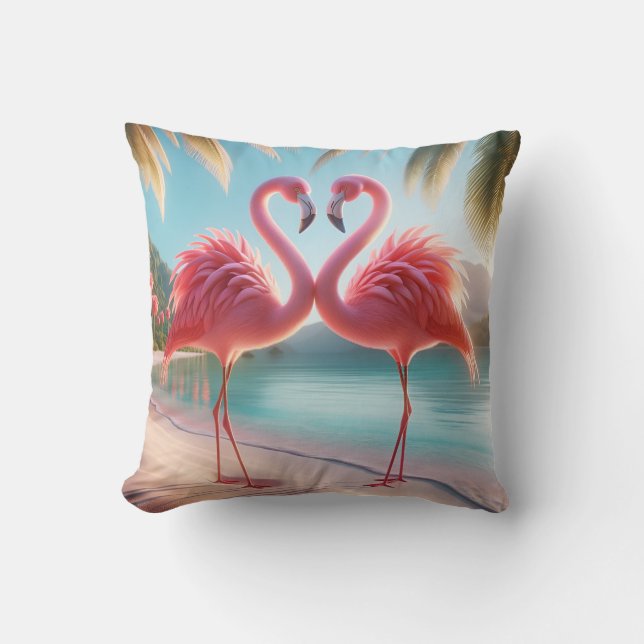 Flamingo Love Tropical Coastal Throw Pillow Kissen (Vorderseite)
