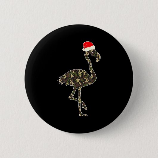 Flamingo Lover Christmas Santa Hat Camouflage Illu Button (Vorderseite)