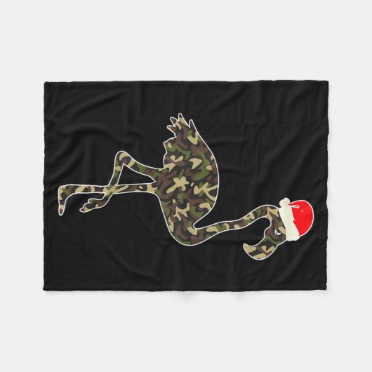 Flamingo Lover Christmas Santa Hat Camouflage Illu Fleecedecke (Vorderseite (Horizontal))