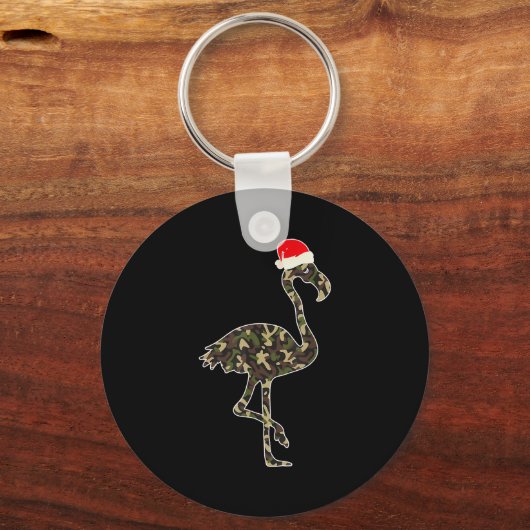 Flamingo Lover Christmas Santa Hat Camouflage Illu Schlüsselanhänger (Vorderseite)