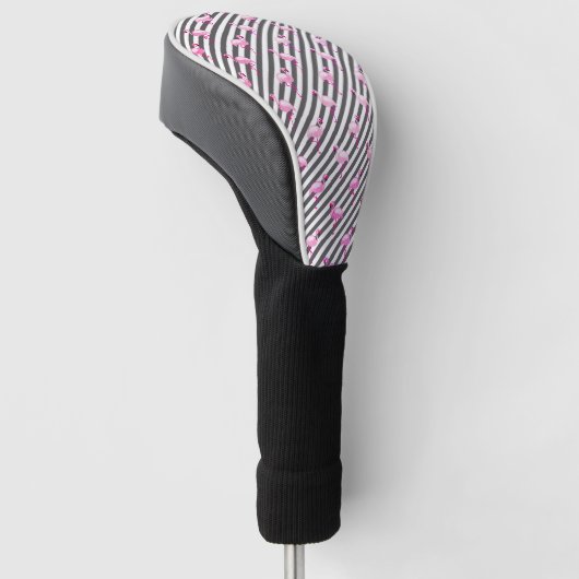 Flamingo Lover Pink Bird Diagonale Streifen Golf Headcover (angewinkelt)