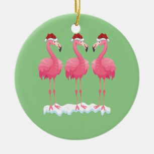 Flamingo Lover Xmas Lighting Santa Pink Flamingos Keramik Ornament