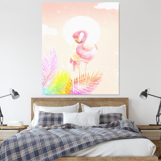 Flamingo Lovers | Niedlicher Flamingo Bird mit Blä Leinwanddruck (Insitu (Schlafzimmer))