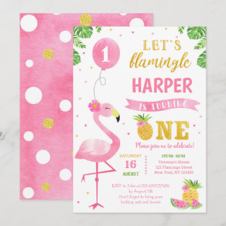 Flamingo Luau Erster Geburtstag Party Einladungen