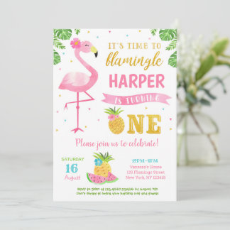 Flamingo Luau Erster Geburtstag Party Einladungen