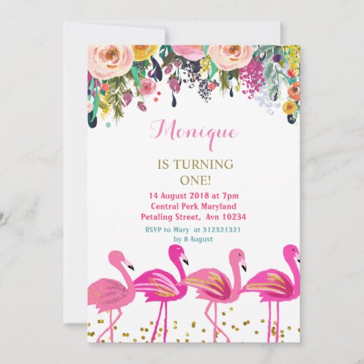 Flamingo-Luau-Geburtstagsladung Einladung (Vorderseite)