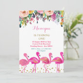 Flamingo-Luau-Geburtstagsladung Einladung (Stehend Vorderseite)