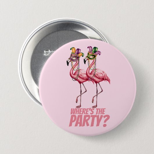 Flamingo Mardi Gras Party Goers Button (Vorne & Hinten)