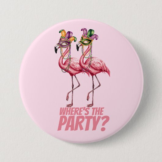 Flamingo Mardi Gras Party Goers Button (Vorderseite)
