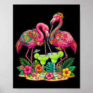 Flamingo Margaritas Bar Hawaiianische Strand Mädch Poster