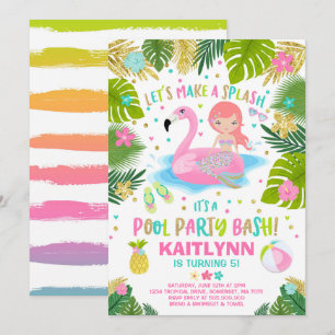Flamingo & Mermaid Pool Party Einladung tropisch