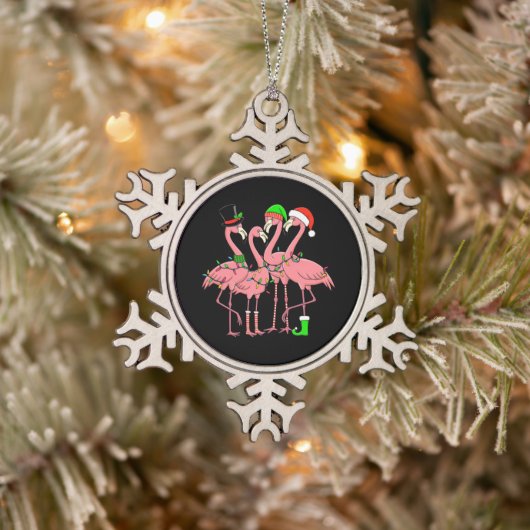 Flamingo Merry Christmas Funny Flamingo Lover Gesc Schneeflocken Zinn-Ornament (Baum)