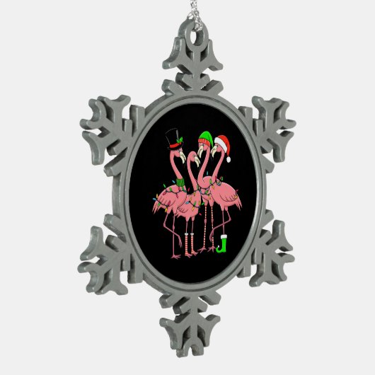 Flamingo Merry Christmas Funny Flamingo Lover Gesc Schneeflocken Zinn-Ornament (Links)