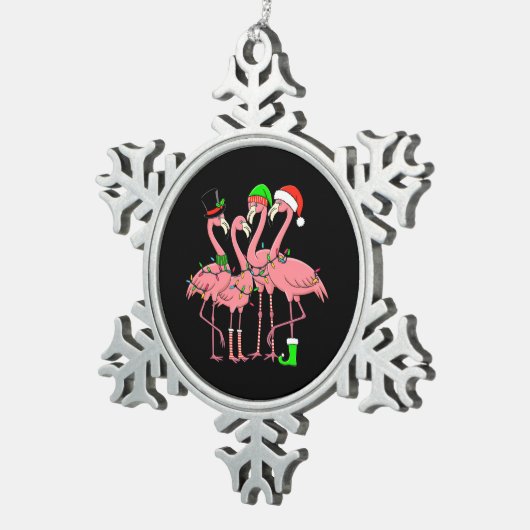 Flamingo Merry Christmas Funny Flamingo Lover Gesc Schneeflocken Zinn-Ornament (Rechts)