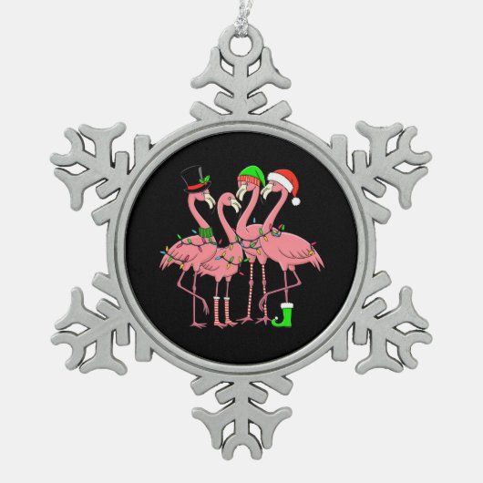 Flamingo Merry Christmas Funny Flamingo Lover Gesc Schneeflocken Zinn-Ornament (Vorderseite)