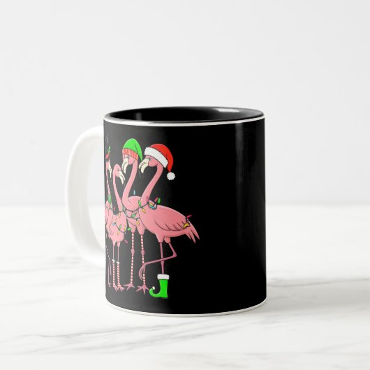 Flamingo Merry Christmas Funny Flamingo Lover Gesc Zweifarbige Tasse (Vorderseite Links)