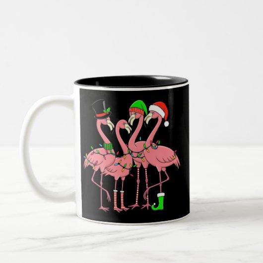 Flamingo Merry Christmas Funny Flamingo Lover Gesc Zweifarbige Tasse (Links)