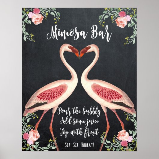 Flamingo Mimosa Bar Wedding Sign Chalkboard Poster (Vorne)