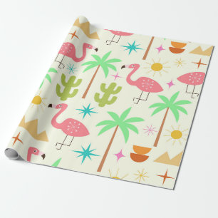 Flamingo mit Bäumen im Stil der Mitte des Jahrhund Geschenkpapier