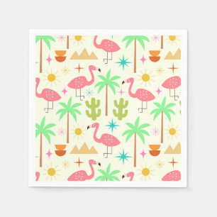 Flamingo mit Bäumen im Stil der Mitte des Jahrhund Serviette