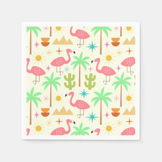Flamingo mit Bäumen im Stil der Mitte des Jahrhund Serviette (Vorderseite)