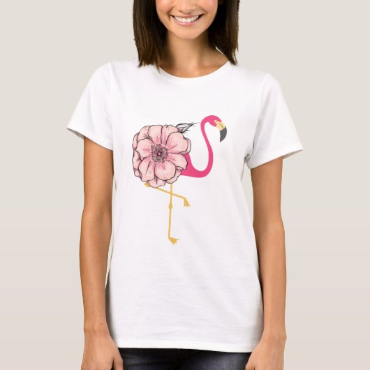 Flamingo mit Blume-Design T-Shirt (Vorderseite)