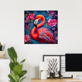 Flamingo mit Blume Poster (Heimbüro)