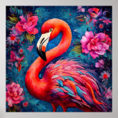 Flamingo mit Blume Poster (Vorne)