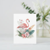 Flamingo mit Blume Postkarte (Stehend Vorderseite)