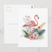 Flamingo mit Blume Postkarte (Vorne/Hinten)