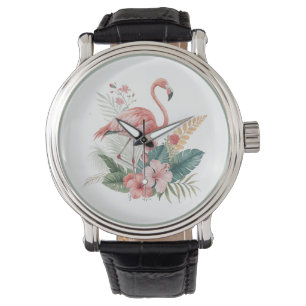 Flamingo mit Blumen Armbanduhr