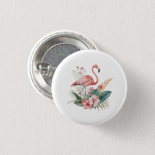 Flamingo mit Blumen Button (Vorne & Hinten)