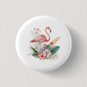 Flamingo mit Blumen Button (Vorderseite)