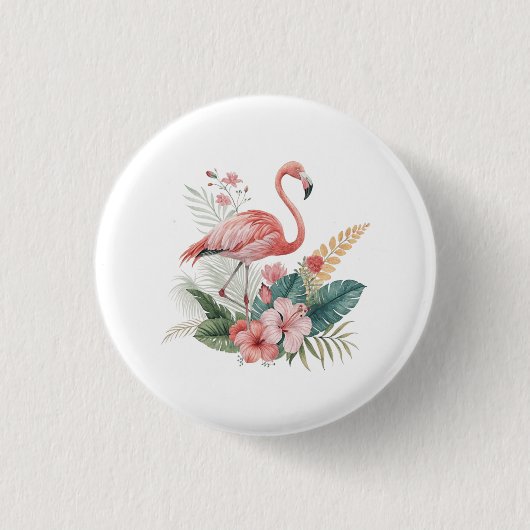 Flamingo mit Blumen Button (Vorderseite)