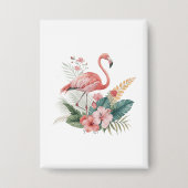 Flamingo mit Blumen Button (Vorderseite)