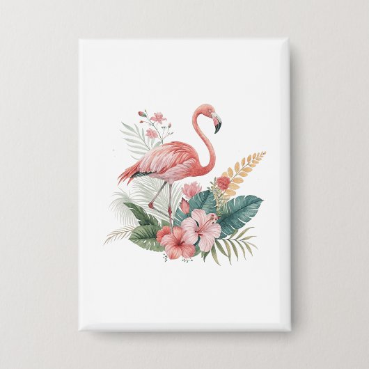 Flamingo mit Blumen Button (Vorderseite)
